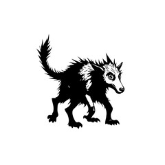Monochromatic rendering of a stylized canine creature, highlighting a unique and mysterious animal