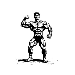 Fototapeta premium Monochrome artistic rendition depicting powerful muscular bodybuilder striking a flexed pose in