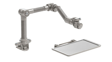 Industrial arm, flexible,  and tray.  Adjustable,  metal,  supports