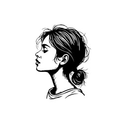 Monochrome depiction of a woman's profile showcases minimalist artistic elegance with simplistic