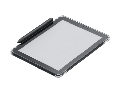 Tablet computer with stylus, angled view (2)