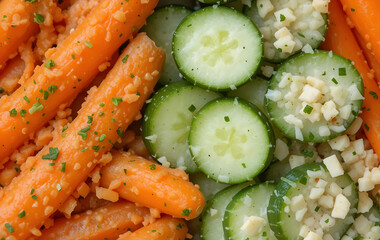 Close-ups of wholesome snacks (like carrots with hummus or cucumbers with cheese)