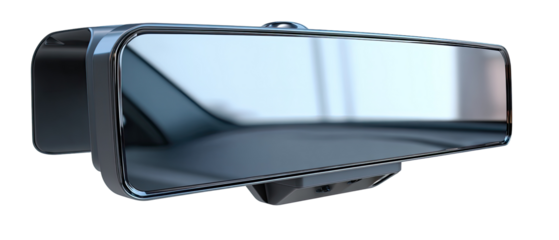 Modern car side-view mirror, angled slightly
