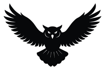 Obraz premium Black owl with open wings silhouette vector illustration isolated on white background