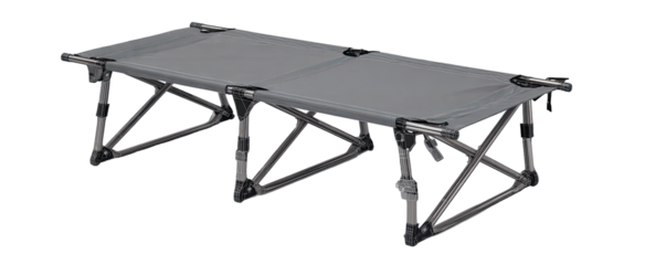 Portable gray cot with aluminum frame