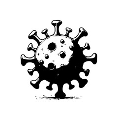 Monochrome stylized depiction of a virus cell highlighting viral structure and infectious disease