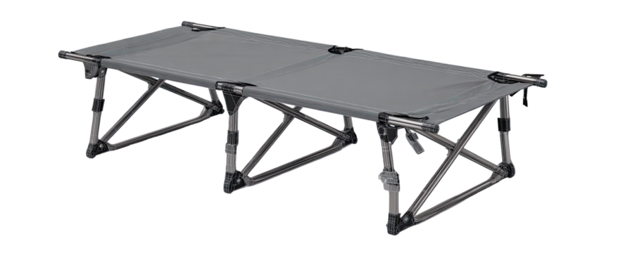 Portable gray cot with aluminum frame