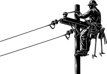 Obraz premium Lineman svg, Power lineman silhouette, Electrician svg, Electrical lineman svg, Lineman silhouette, Lineman climbing silhouette, Power lineman svg, Line worker silhouette