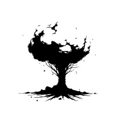 Mysterious silhouette of a tree against a bright sky, evoking a sense of wonder and intrigue,