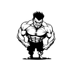 Powerful caricature illustration showing muscular man demonstrating impressive physique and