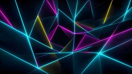 Naklejka premium Abstract geometric pattern of vibrant neon laser light lines creating a futuristic glowing grid on a dark background