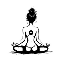 Serene female silhouette in meditative lotus position artistic back view spiritual tranquility and
