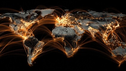 Global network map with illuminated cities