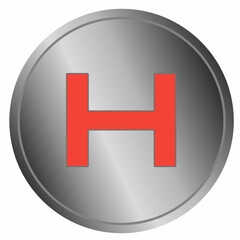 H Letter symbol web button vector, coin, metallic circle, warning, attention