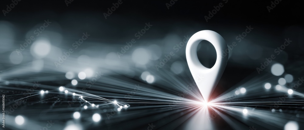Poster premium modern digital map with glowing location pin highlighting precise position for tech and conn