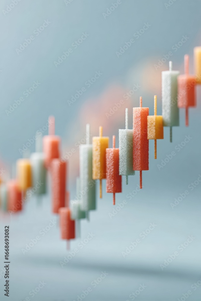 Poster professional high-quality digital candlestick chart display showing price volatility and financial t