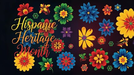 Celebrate hispanic heritage month with vibrant floral designs on a dark background for a festive atmosphere hispanic heritage month - Powered by Adobe