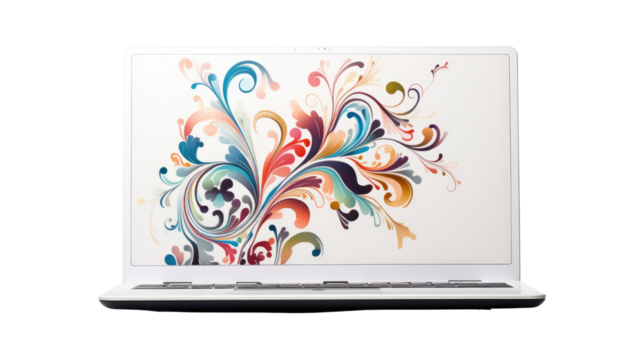 Open laptop with the word sale on screen isolated on white background