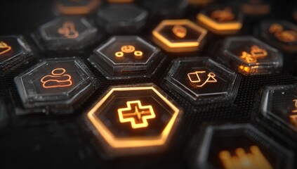 Close-up of glowing hexagonal interface