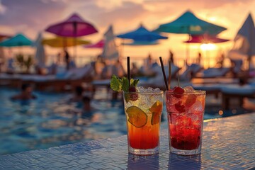 Sunset cocktails by a pool (3)