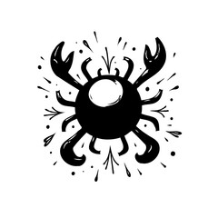 Simple depiction of a crustacean in black and white evoking a coastal atmosphere marine life