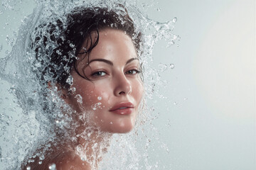Studio portrait of a beautiful model getting splashed with fresh water