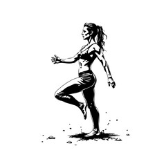 Obraz premium Strong athletic woman dynamically posing with determination displaying physical fitness and