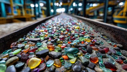 Colorful stones on a conveyor belt
