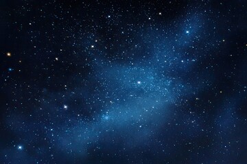 A deep blue nebula dominates the center, speckled with bright stars and faint, hazy clouds against a backdrop of countless, smaller stars