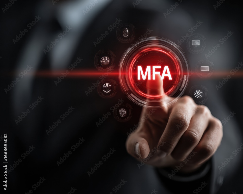 Poster modern professional businessman using high-quality virtual mfa authentication secure cloud access fo