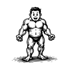 Stylized muscular figure cartoonish physique depiction highlighting exaggerated muscle definition