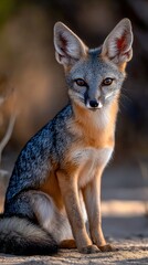 Fototapeta premium Cute gray fox resting in natural habitat during daylight hours