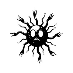 Surreal celestial body with tentacle-like projections radiating outward emanating an anxious mood