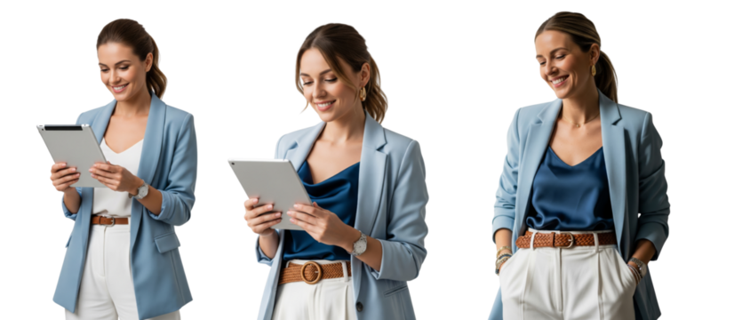 Group of young business women isolated on white or transparent background