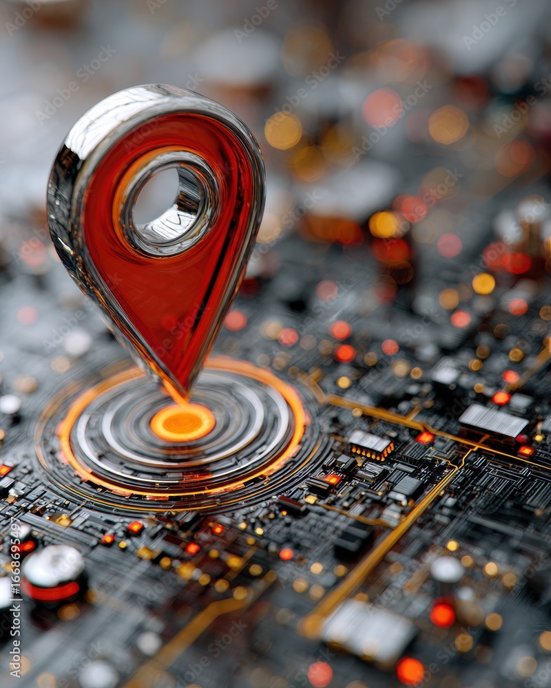 Poster premium futuristic location marker technology on digital circuit grid modern high-quality data navig