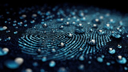 Close-up of a fingerprint, wet with water droplets