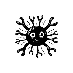 Whimsical bacterium character with radiating limbs and a friendly expression creating engaging