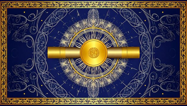 Ornate gold design on navy blue background - Powered by Adobe
