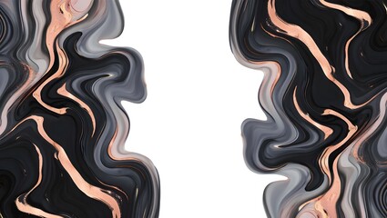 Fototapeta premium Abstract marbled background with flowing dark gray and rose gold liquid textures and white copy space