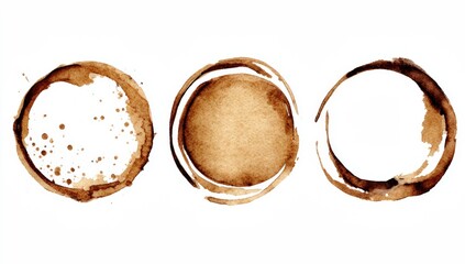 Three coffee cup stains on white background