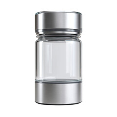 Clear glass bottle with metallic top and base