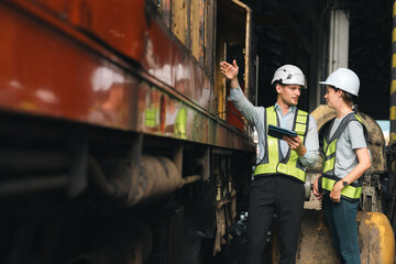 professional technician engineer with safety helmet hard hat working in industrial manufacturing...