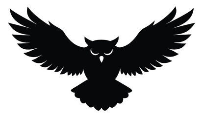 Obraz premium Owl silhouette in flight with large wings isolated on white background