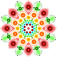 Red Orange and Green Floral Mandala DotArt