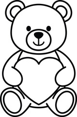 Cute teddy bear holding a heart, perfect for Valentine’s Day, love theme, children’s design, flat cartoon vector icon.