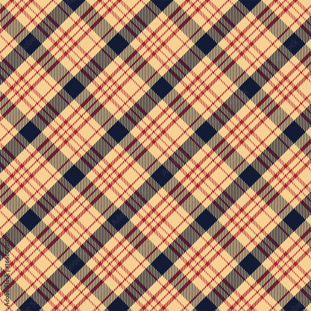 Wall mural plaid with twill weave repeat pattern.gingham seamless pattern in light brown, navy blue and red.che