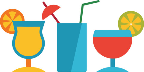 Hot Summer drinks and cocktail glasses vector 