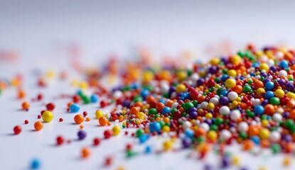 Colorful sprinkles scattered on a light background