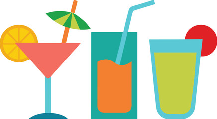 Hot Summer drinks and cocktail glasses vector 