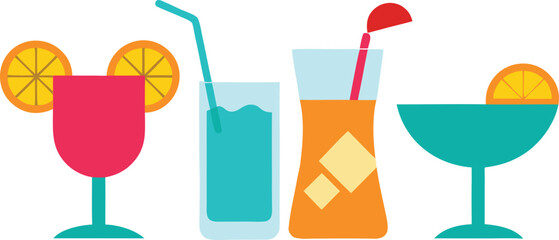 Hot Summer drinks and cocktail glasses vector 